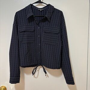Adrianna Papell Navy and White Striped Top